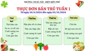 Thực đơn bán trú tuần 1, năm học 2024-2025