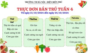 Thực đơn bán trú tuần 4, năm học 2024-2025