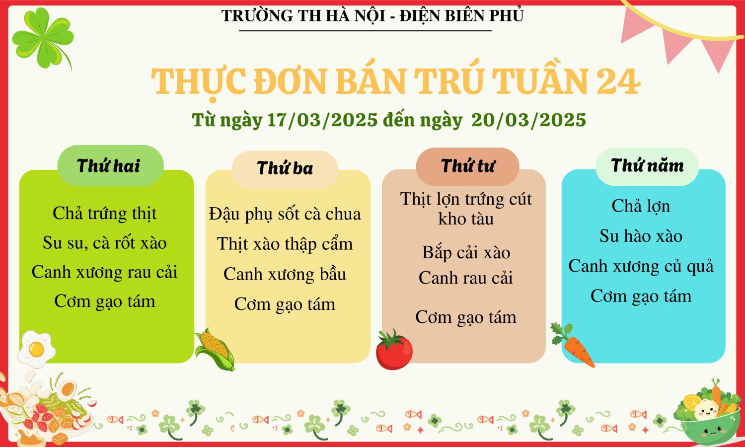 Thực đơn bán trú tuần 24, năm học 2024-2025