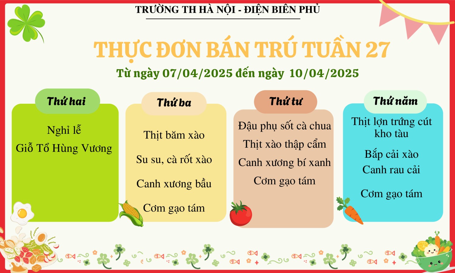 Thực đơn bán trú tuần 27, năm học 2024-2025