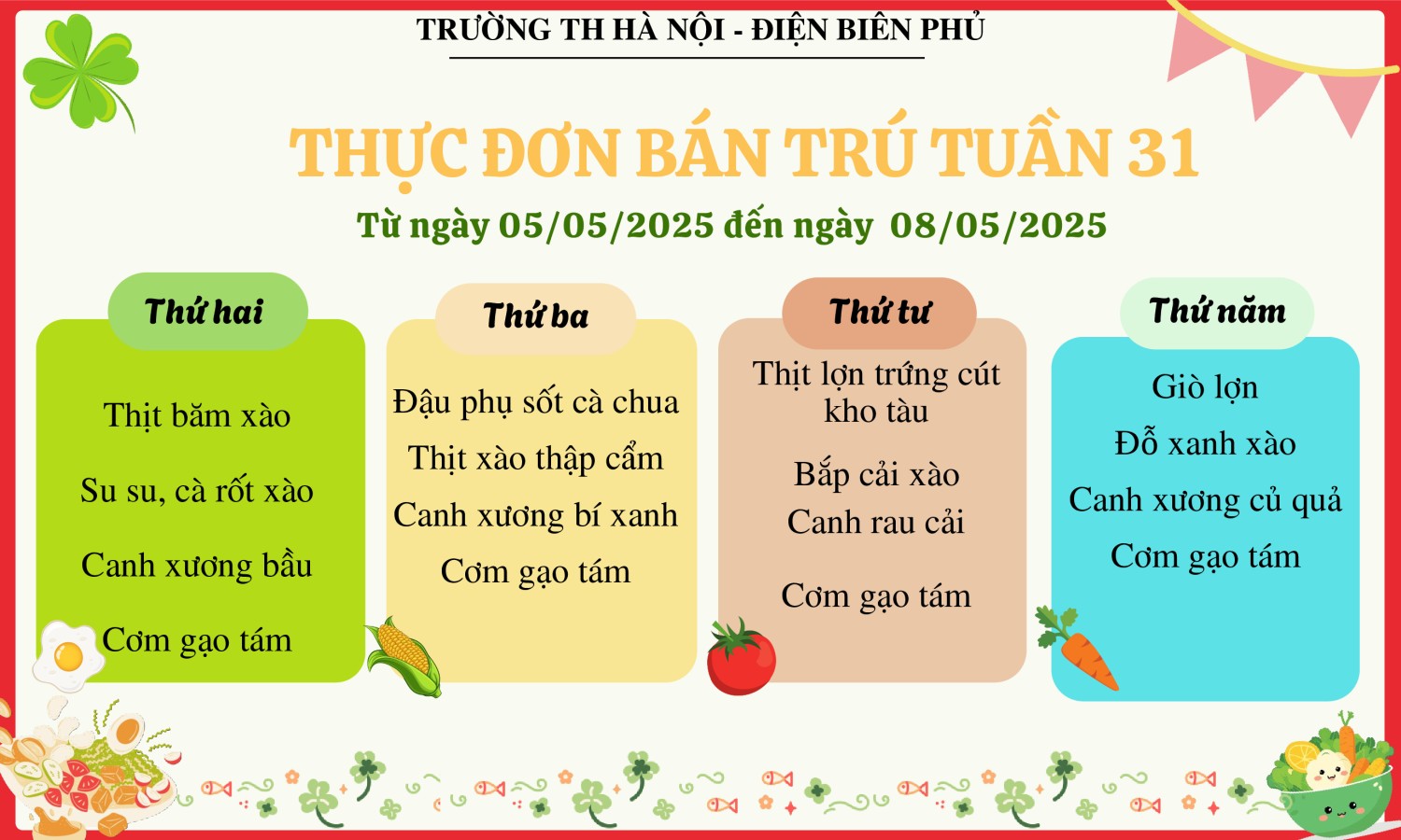 Thực đơn bán trú tuần 31, năm học 2024-2025