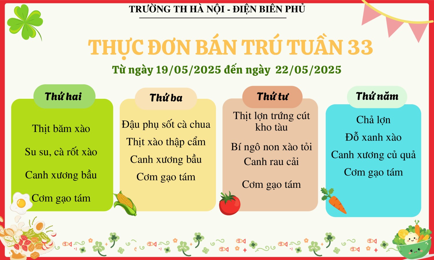 Thực đơn bán trú tuần 33, năm học 2024-2025