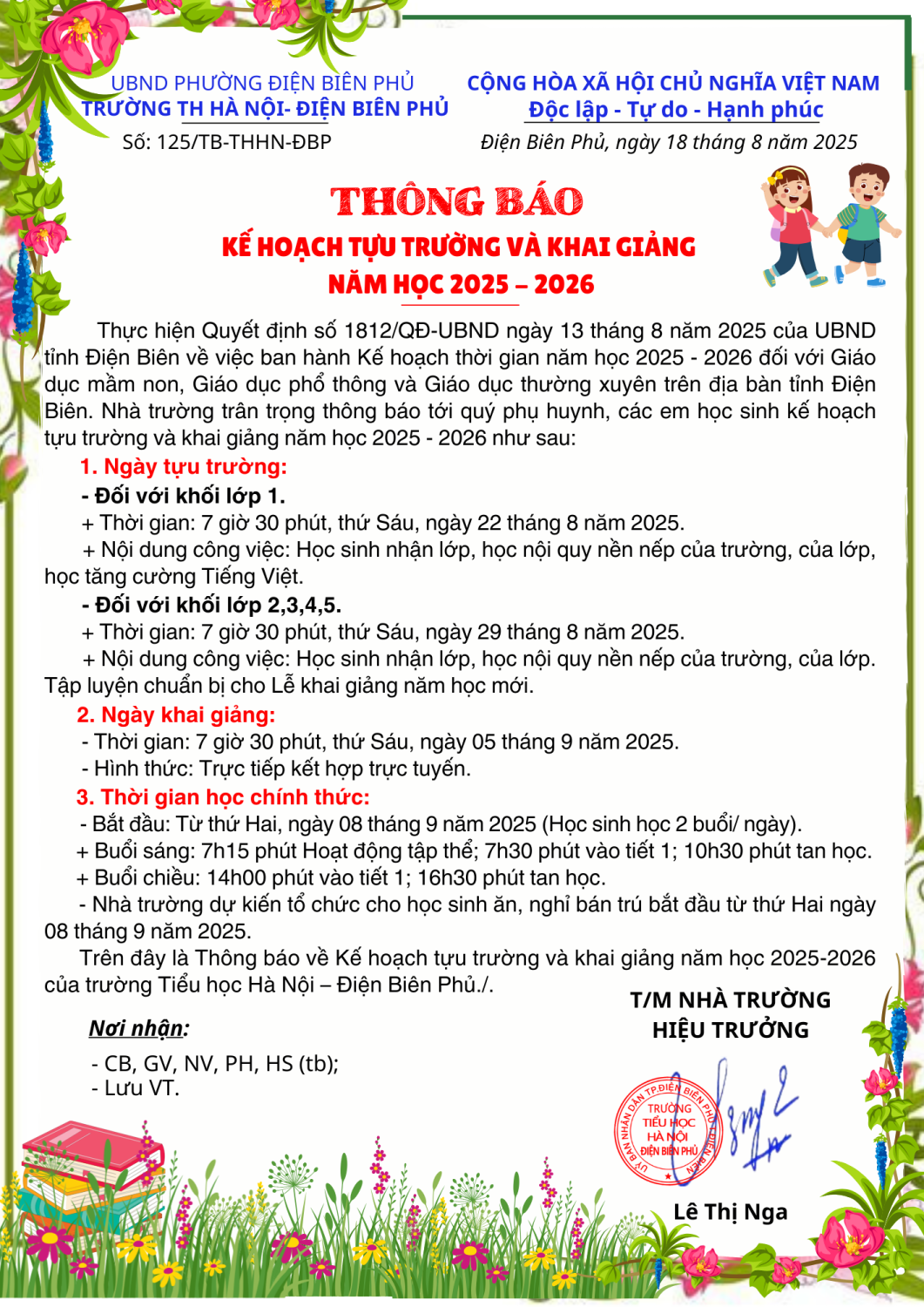 Thông báo tựu trường